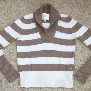 AMERICAN EAGLE COTTON KNIT PULLOVER SWEATER CREAM/TAN STRIPES SZ MED WOMENS/JRS